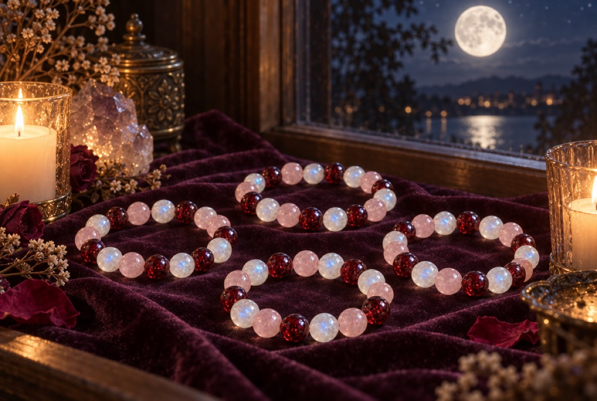 The bracelets being charged under a full moon by candlelight